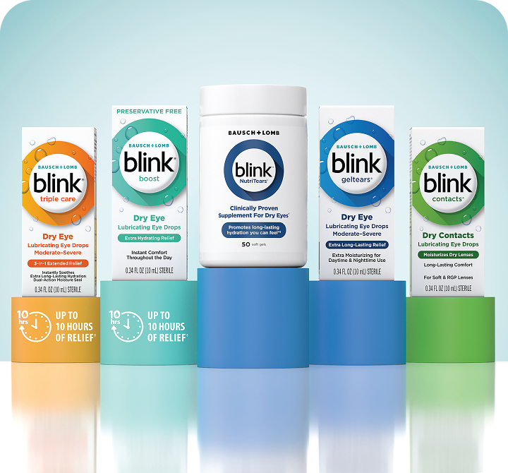 Blink Nutritears and Blink Triple Care packages on display