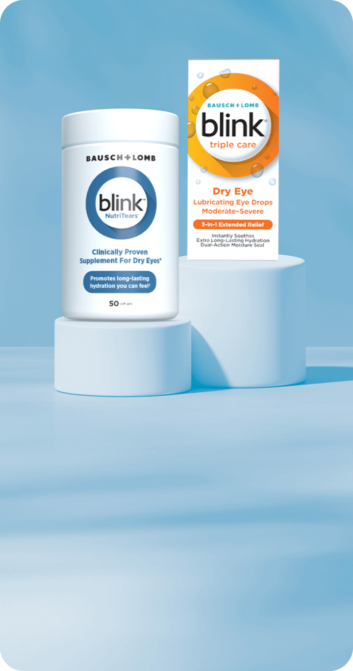 Blink Nutritears and Blink Triple Care packages on display