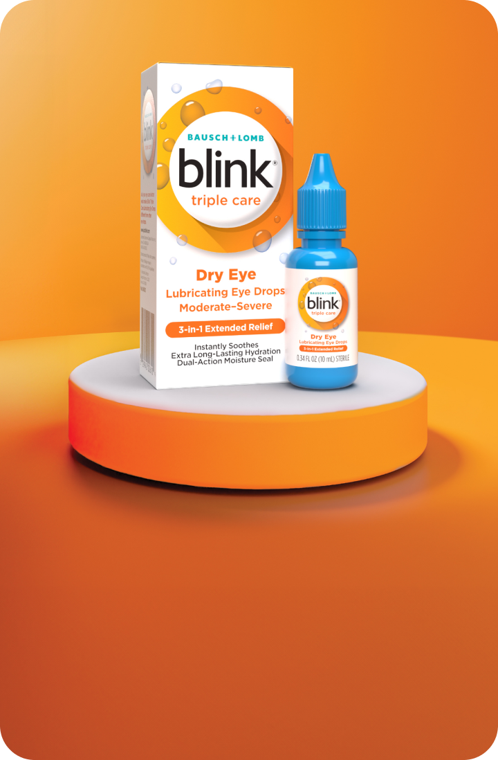 Blink Triple Care package and bottle on a display